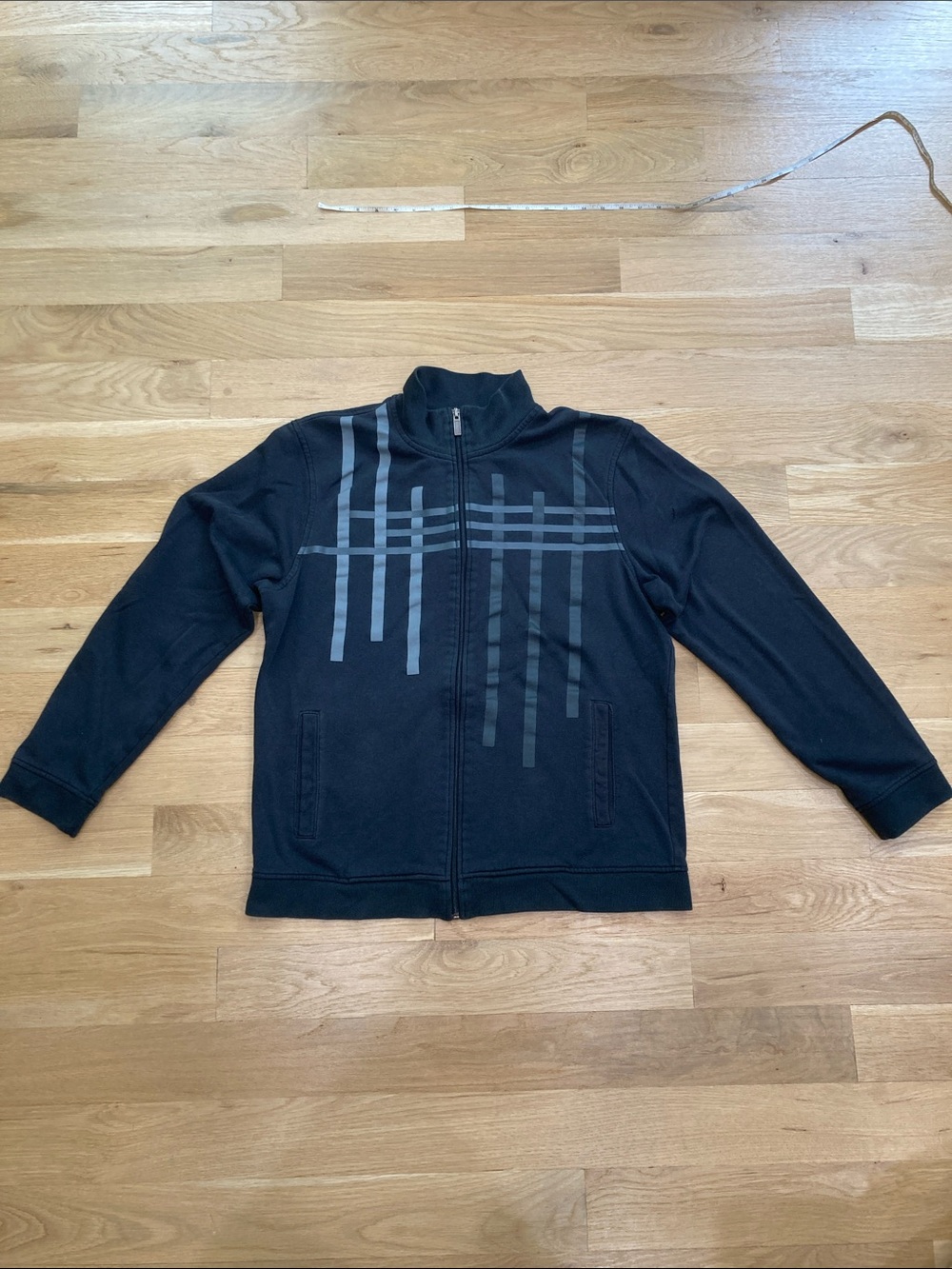 Alfani Black Full-Zip Sweatshirt with Gray Stripe Accents size L